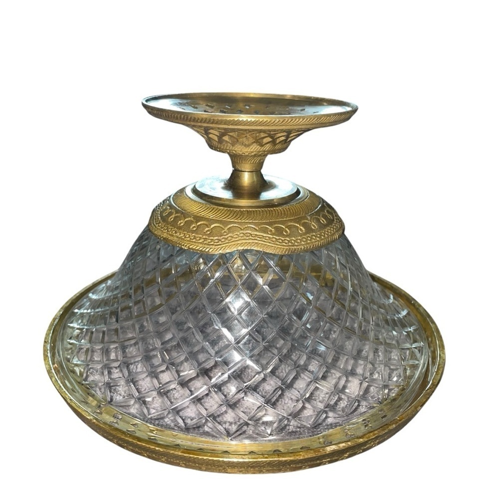 Vintage Brass & Cut Glass Pedestal Compote Bowl by Paradigm, India – 5.5” Tall - Picture 9 of 15